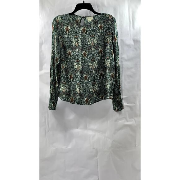 MORRIS & CO X H&M Women's Green Floral Crewneck Long Sleeve Top SZ 6 - Picture 2 of 11